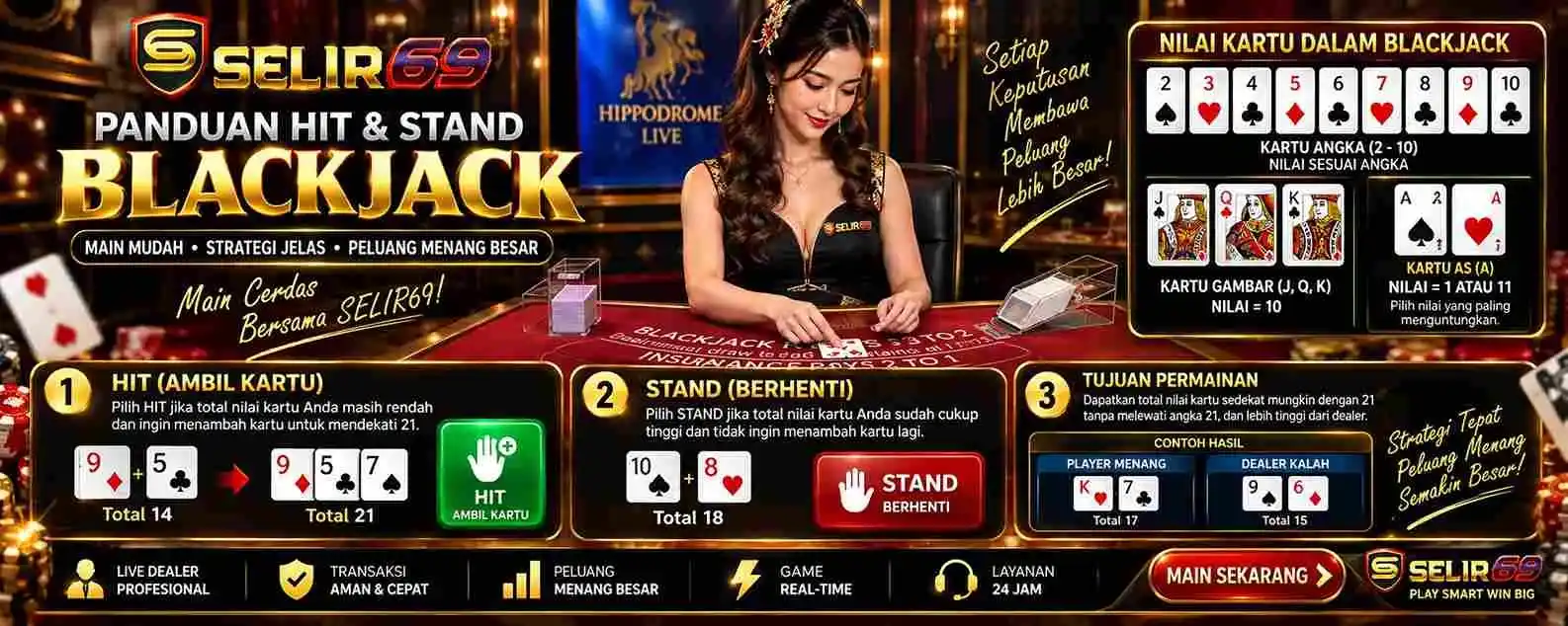 Ilustrasi Hit Stand dan Bust dalam Blackjack SELIR69