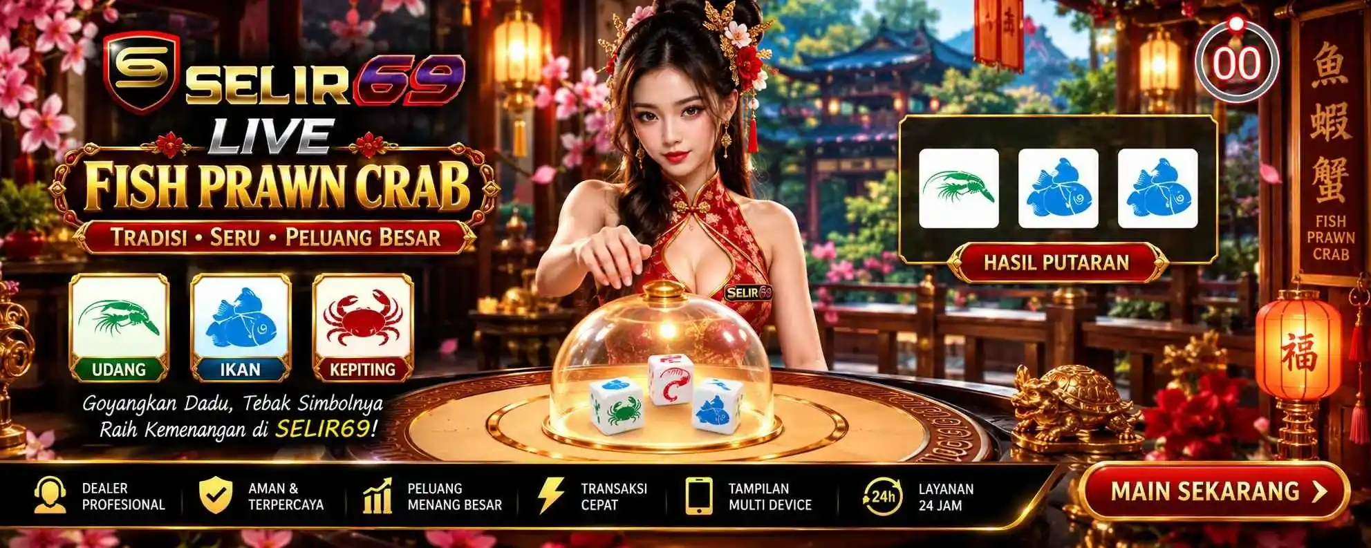 Ilustrasi pilihan single double pair dan triple Fish Prawn Crab
