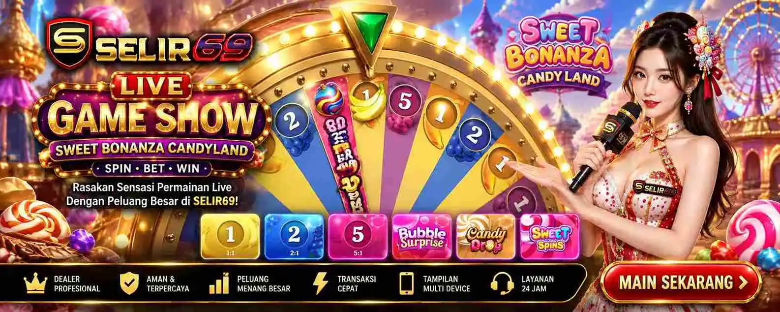 Ilustrasi layout Game Show dengan pilihan multiplier dan bonus round