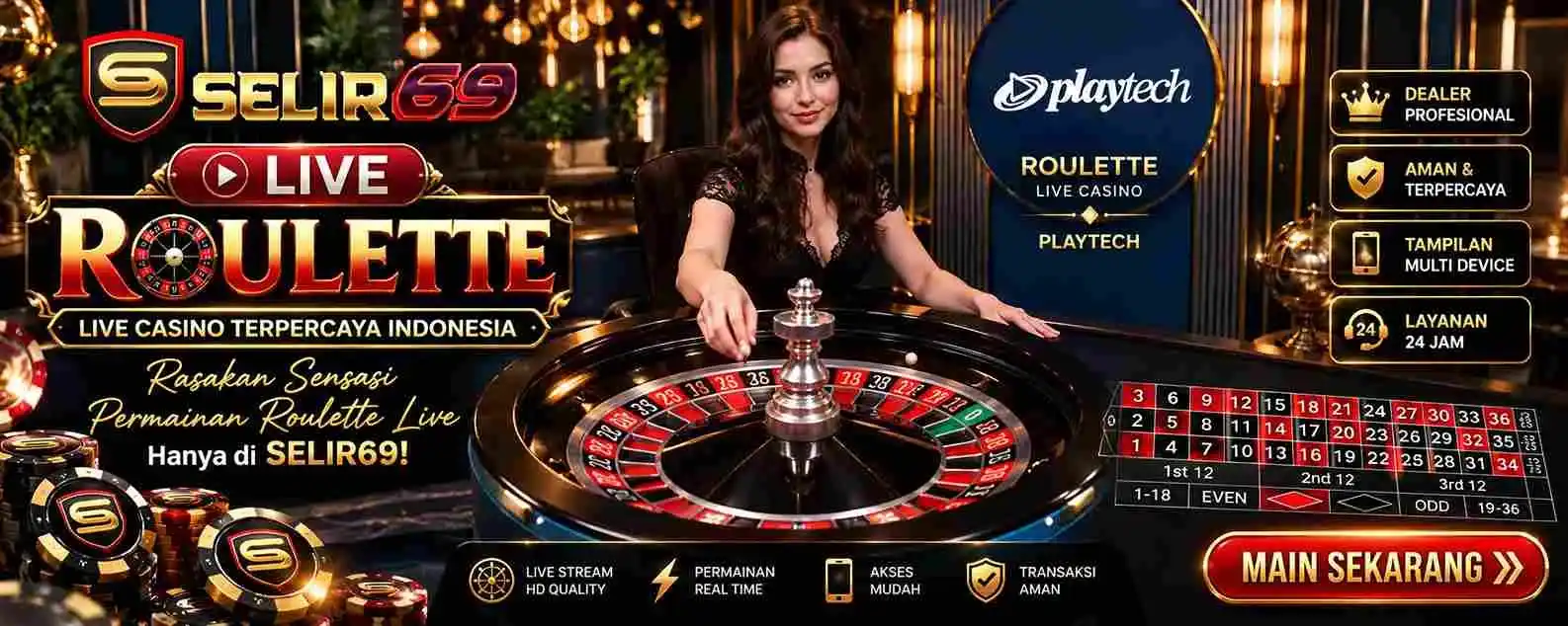 Ilustrasi roda European Roulette dengan angka 0 sampai 36 dan warna merah hitam